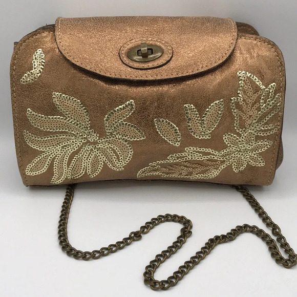 Patricia Nash Italian leather copper metallic bag with gold sequins